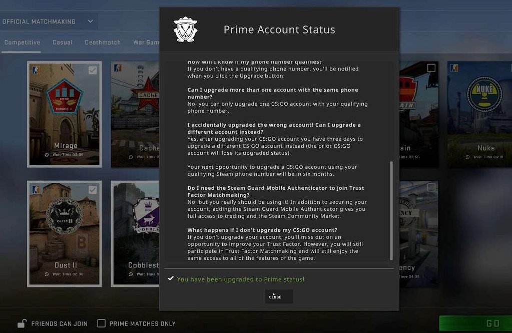 csgo prime account notification